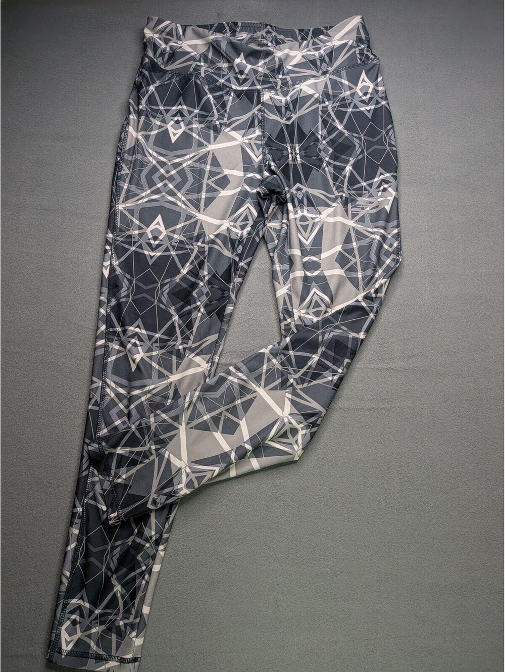 Skechers Leggings Womens L Gray Geometric Print Ankle Pocket Yoga Gym Workout